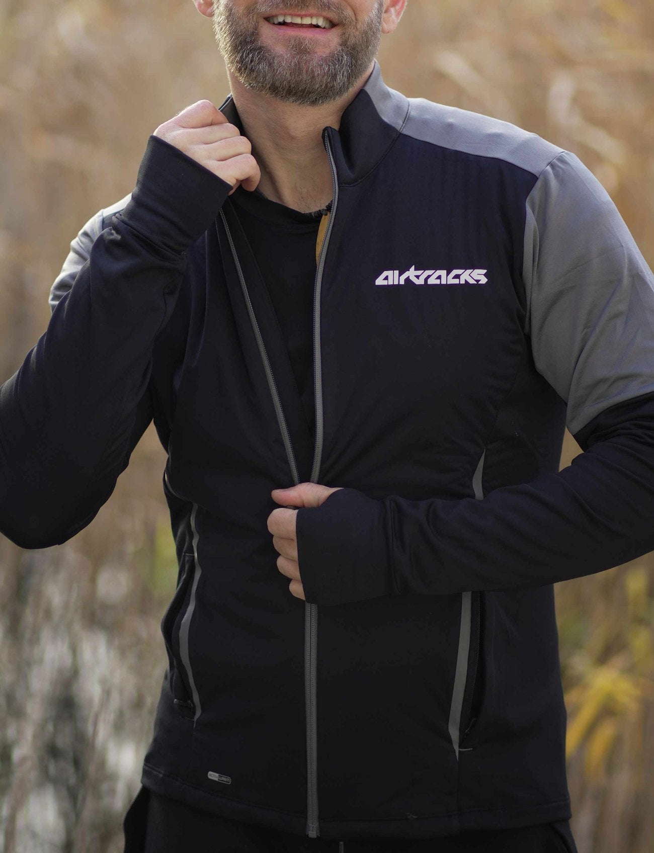 airtracks-pro-line-maillot-running-homme-hiver-noir-gris-zipp image 5